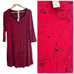Chico’s Intimates Red Sleep Shirt S/M Cat & Dog Print Cozy Lounge Pajama Dress